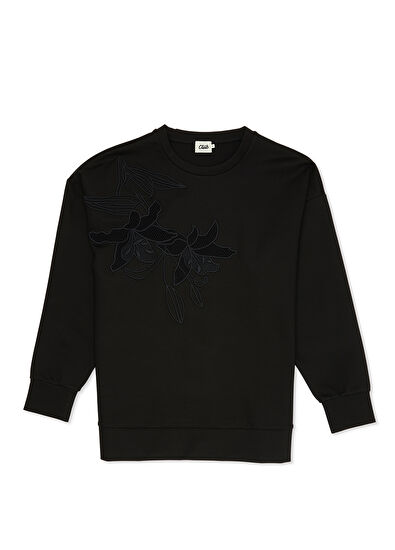 Beymen Club Siyah Çiçek Nakışlı Sweatshirt - 7