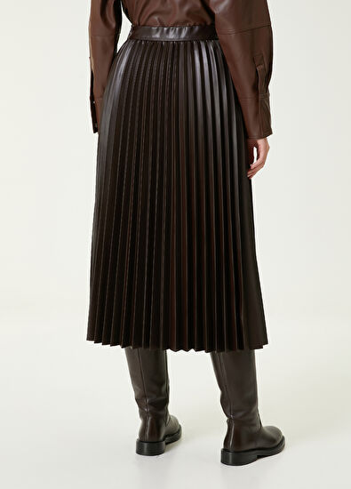 Beymen Club Bordo Pileli Midi Suni Deri Etek - 5