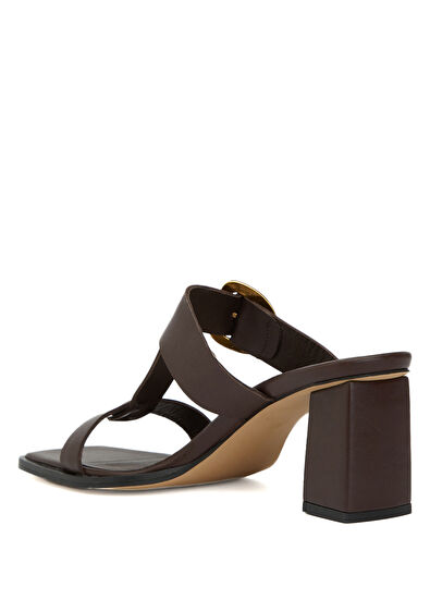 Beymen Club Kahverengi Amorf Tokalı Kadın Deri Topuklu Terlik - 3