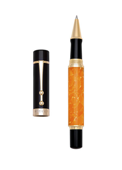 Piguet Taurus Rouge Rollerball Orange Pen and Leather Card Holder Set - 3