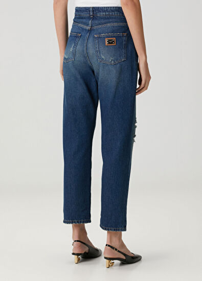 Dolce&Gabbana Koyu Mavi Yıpratma Detaylı Jean Pantolon - 4