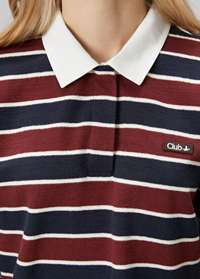 Beymen Club Burgundy Navy Striped Polo T-shirt - 7