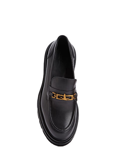 Beymen Club Black Chain Logo Women's Leather Loafer - 4