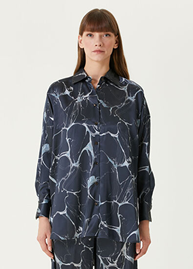 Kiton Mavi Desenli İpek Gömlek - 3