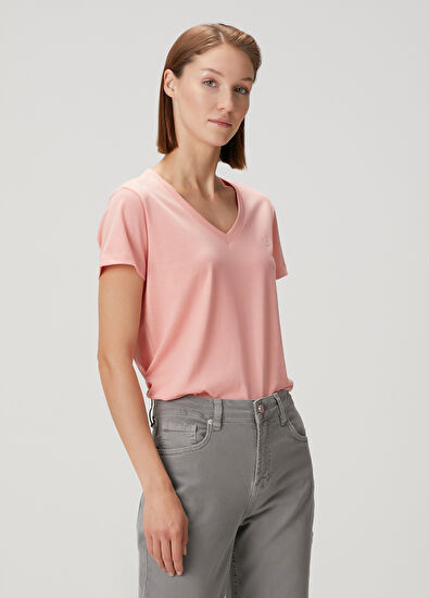 Beymen Club Salmon V-Neck Flowing T-Shirt - 3