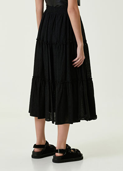 Beymen Club Black Lace-Up Embroidered Midi Skirt - 5