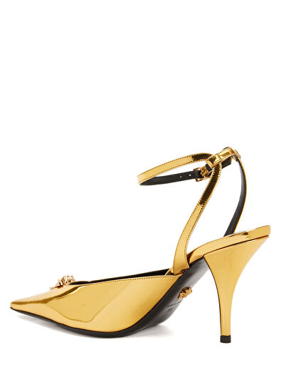 Versace Gold Deri Topuklu Ayakkabı - 3