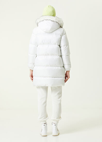 Beymen Club Beyaz Kapüşonlu Uzun Puff Mont - 6