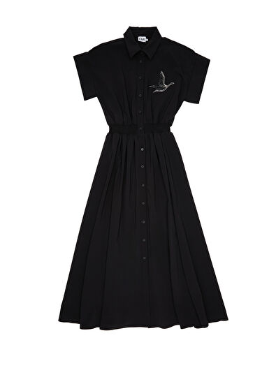 Beymen Club Siyah İşlemeli Midi Gömlek Elbise - 7