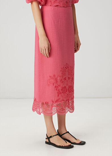 Beymen Club Pink Embroidered Midi Skirt - 3