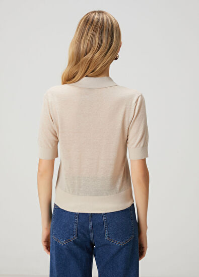 Beymen Club Beige Basic Linen Polo Sweater - 4