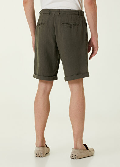 Beymen Club Regular Fit Koyu Haki Beli Kordonlu Keten Şort - 3