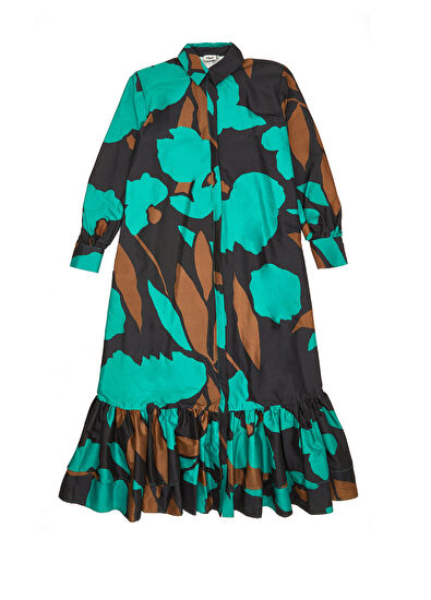 Beymen Club Yeşil Desenli Midi Gömlek Elbise - 7