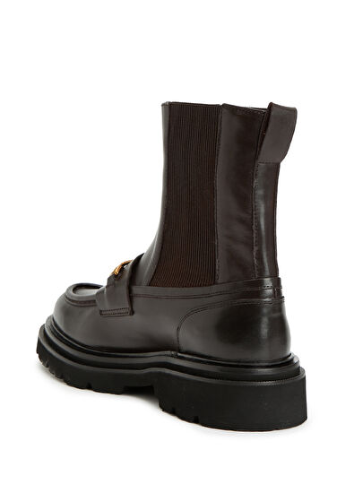 Beymen Club Brown Chain Logo Women's Leather Boots - 3