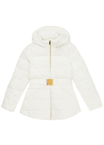 Beymen Club Beyaz Kapüşonlu Kemerli Puff Mont - 7