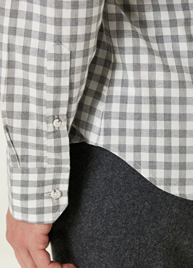 Beymen Club Slim Fit Gray Plaid Shirt - 7
