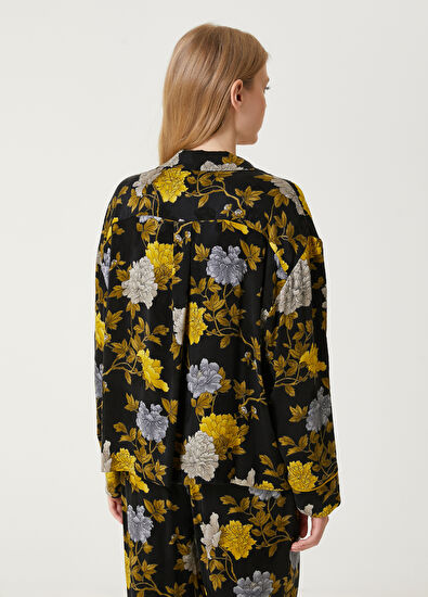 Beymen Club Siyah Çiçekli Kruvaze Pijama Gömlek - 6