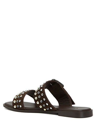 Beymen Club Brown Stud Women's Suede Slippers - 3