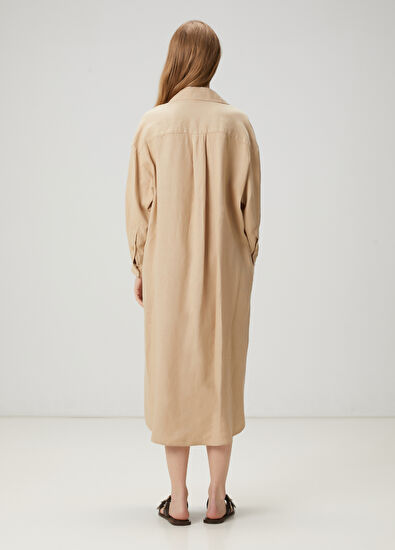 Beymen Club Beige Midi Linen Shirt Dress - 7