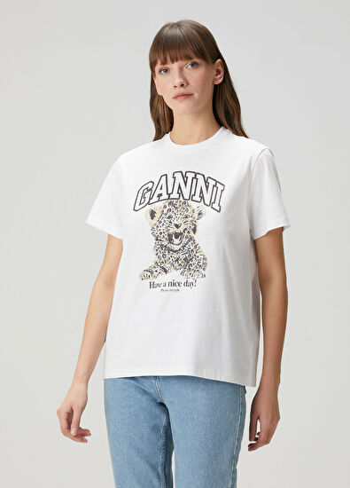 Ganni White Printed T-Shirt - 3