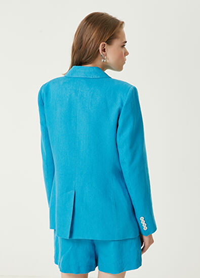 Beymen Club Blue Double Breasted Linen Blazer - 6