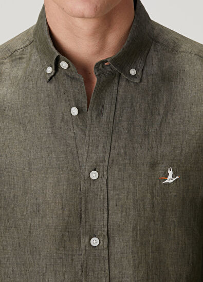 Beymen Club Comfort Fit Haki Keten Gömlek - 6