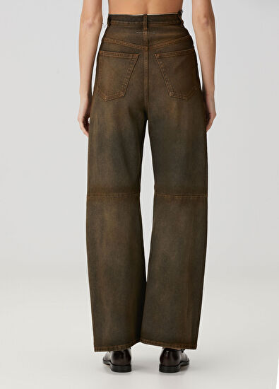MM6 Maison Margiela Kahverengi Wide Leg Jean Pantolon - 4