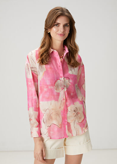 Beymen Club Pink Floral Organza Shirt - 5