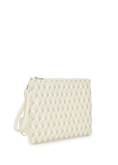 Bej Monogram Desenli Kadın El Portföyü - Görsel 4