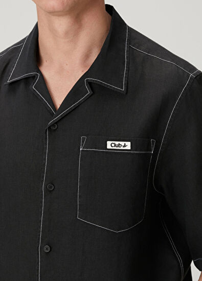 Beymen Club Siyah Oversize Fit Kısa Kollu Keten Gömlek - 7