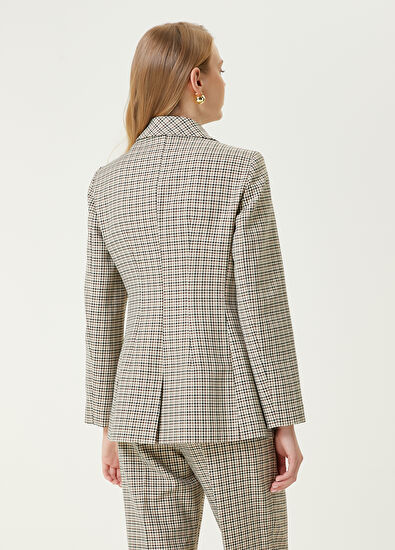 Beymen Club Beige Houndstooth Double-Breasted Blazer - 6