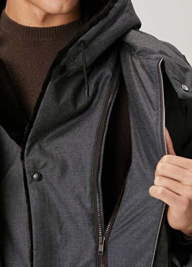 Yves Salomon Antrasit Kapüşonlu Puff Parka - 6