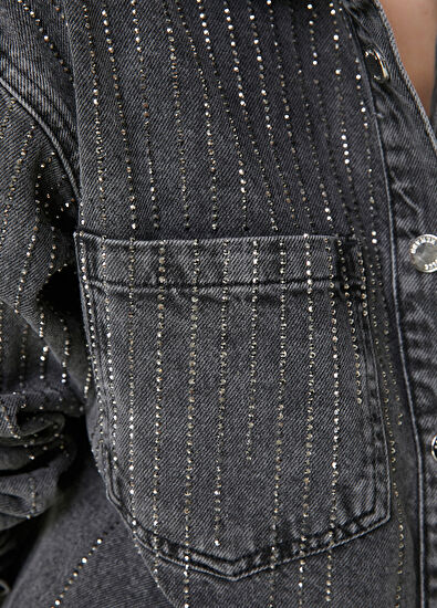 Beymen Club Antrasit Taş Baskılı Denim Ceket - 5
