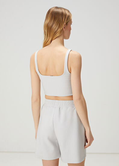 Beymen Club Açık Gri Çizgi Dokulu Cropped Atlet - 5