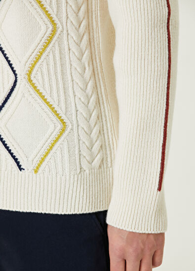 Beymen Club Ecru Diamond Jacquard Wool Sweater - 7