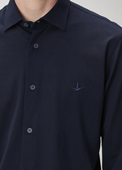 Beymen Club Slim Fit Lacivert Örme Stretch Gömlek - 6
