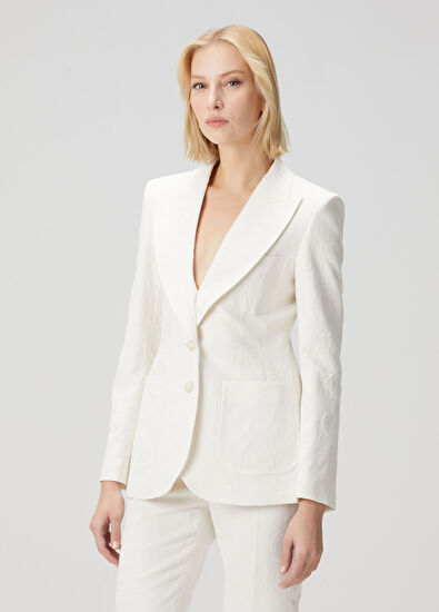 Krem Şal Desenli Ceket - Görsel 4