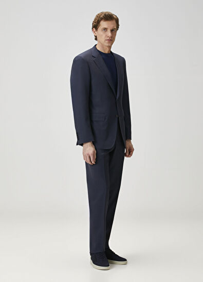 Lacivert Çizgili Yün Takım Elbise - Görsel 5