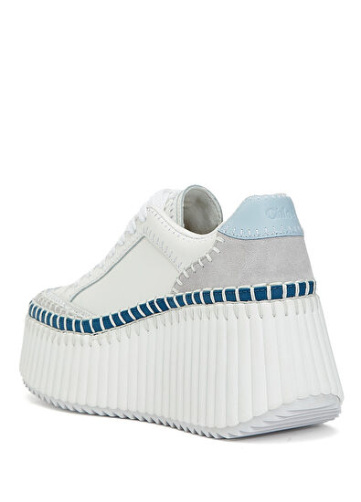 Chloe Nama Blue White Women's Leather Sneakers - 3