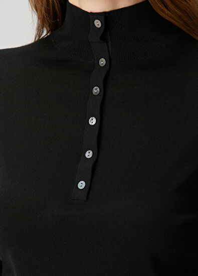 Theory Black Button Detailed Wool Sweater - 5