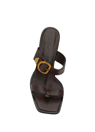 Beymen Club Kahverengi Amorf Tokalı Kadın Deri Topuklu Terlik - 4