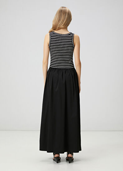 Beymen Club Siyah Çizgili Maksi Jersey Elbise - 5