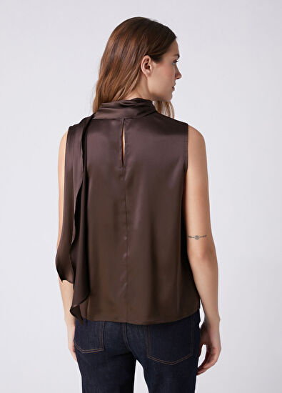 Beymen Club Brown Scarf Detailed Silk Blouse - 5