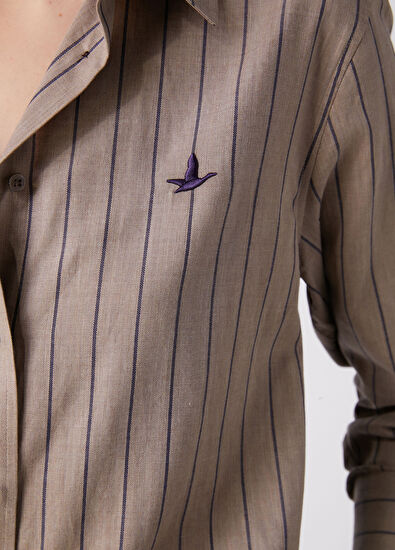 Beymen Club Regular Fit Taupe Striped Shirt - 6
