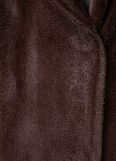 Beymen Club Kahverengi Kapüşonlu Suni Kürk Kaban - 5