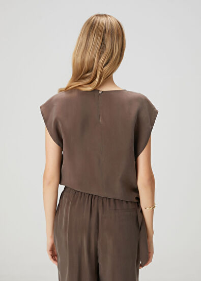 Beymen Club Kahverengi Düğüm Detaylı Cupro Bluz - 5