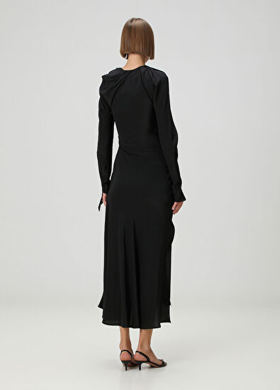 Victoria Beckham Black Collar Accessories Midi Silk Evening Dress - 4