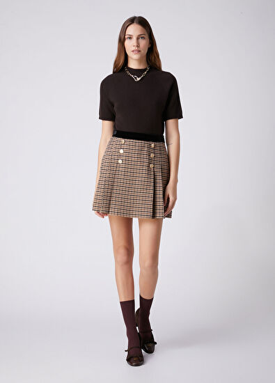 Beymen Club Camel Plaid Pleated Mini Skirt - 3