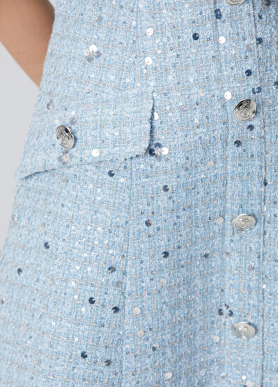 Mavi Payetli Midi Tweed Elbise - Görsel 8