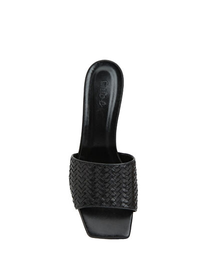 Beymen Club Black Knitted Textured Women's Leather Slippers - 4